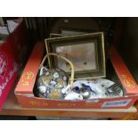 Small box of sundry items, to include oriental tea pots, paintings, etc.