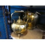 Brass coal bucket with kettle on stand