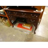 Reproduction, inlaid 4 drawer writing desk, with cabriole legs