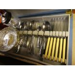 Walker & Hall canteen of stainless steel cutlery, with silver plate fish knife and fork, etc