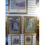 Set of five gilt framed and glazed prints to include the gallant sailor, the bold Tragounne