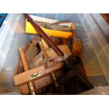 Two boxes of mixed tools, including - vintage wood planes