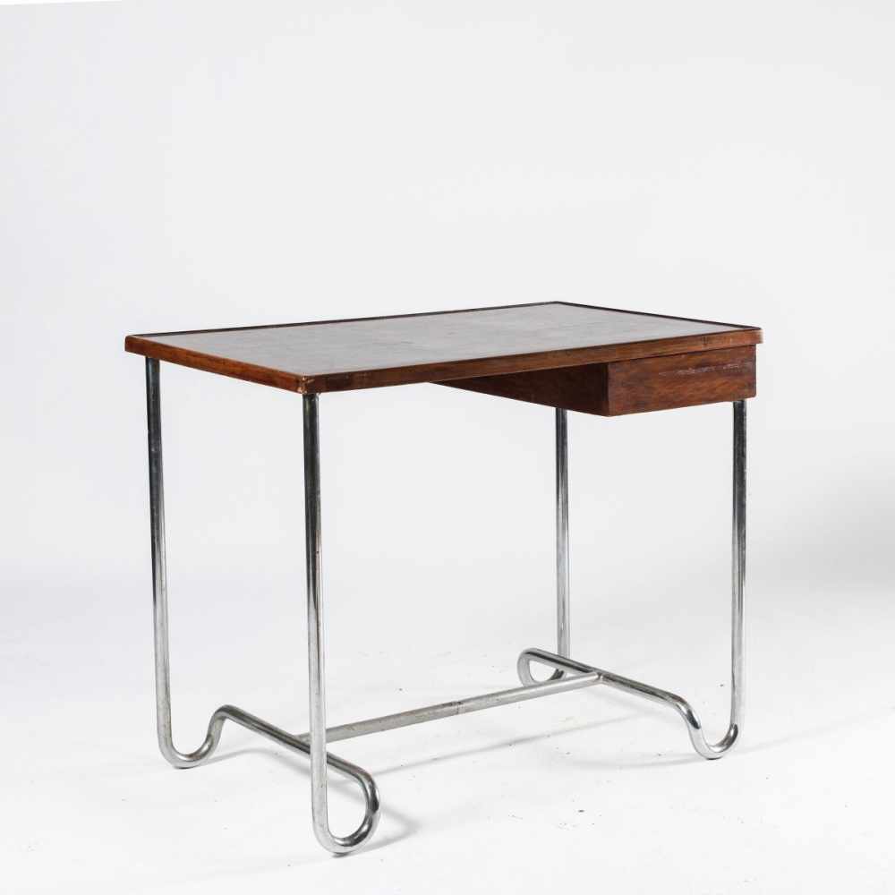 Thonet Frankreich (zugeschrieben)Kleiner Schreibtisch, 1930er JahreH. 77,5 x 95 x 60 cm.Stahlrohr, - Image 4 of 7