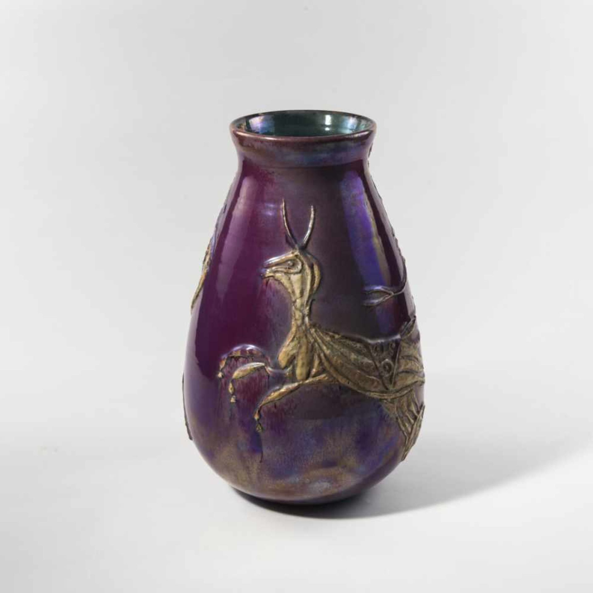 Guerrino Tramonti, Vase, 1960sVase, 1960sH. 38.2 cm. Majolica, lustre glaze, raspberry red, textured
