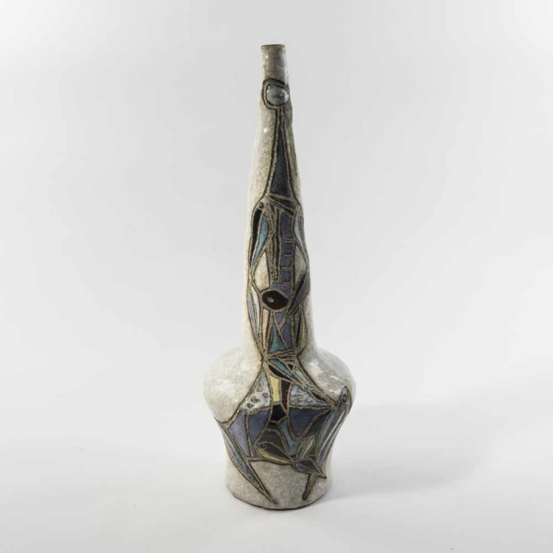 Marcello Fantoni, Tall vase, 1950sTall vase, 1950sH. 51.5 cm. Majolica, polychromatic enamel on