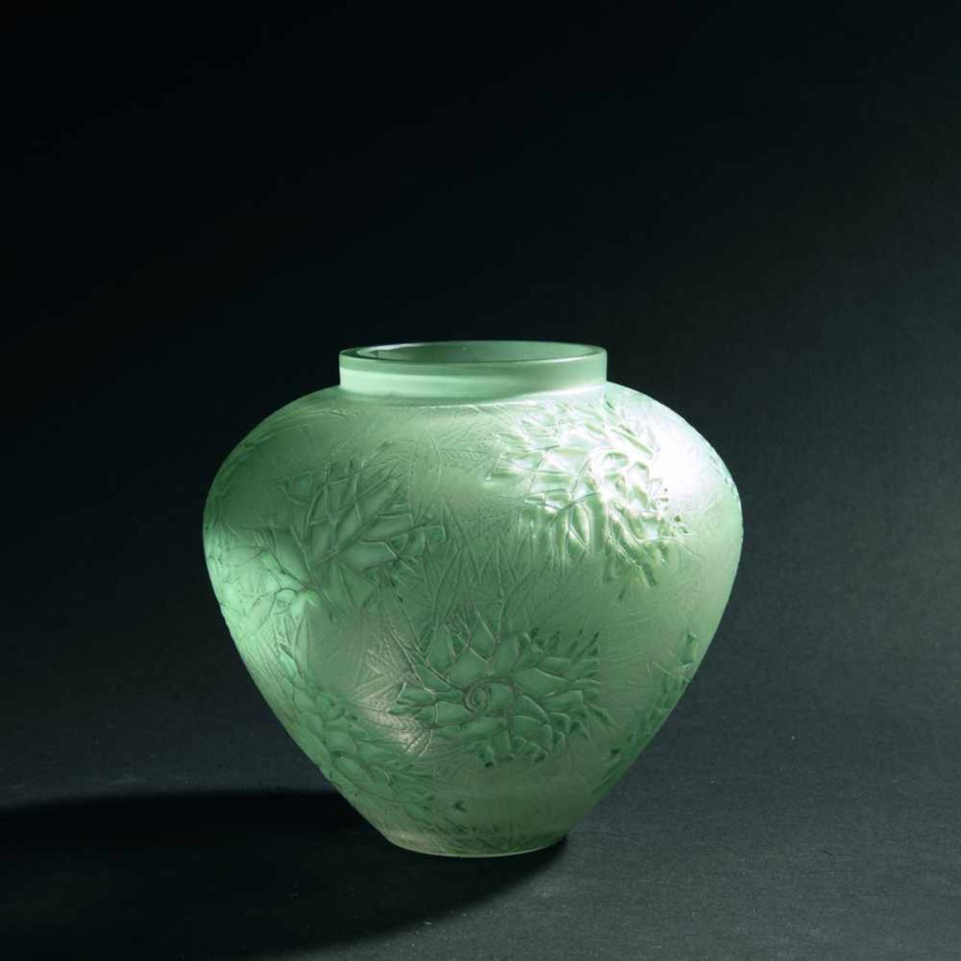 René Lalique, 'Esterel' vase, 1923'Esterel' vase, 1923H. 16 cm. Clear mould-blown glass, green