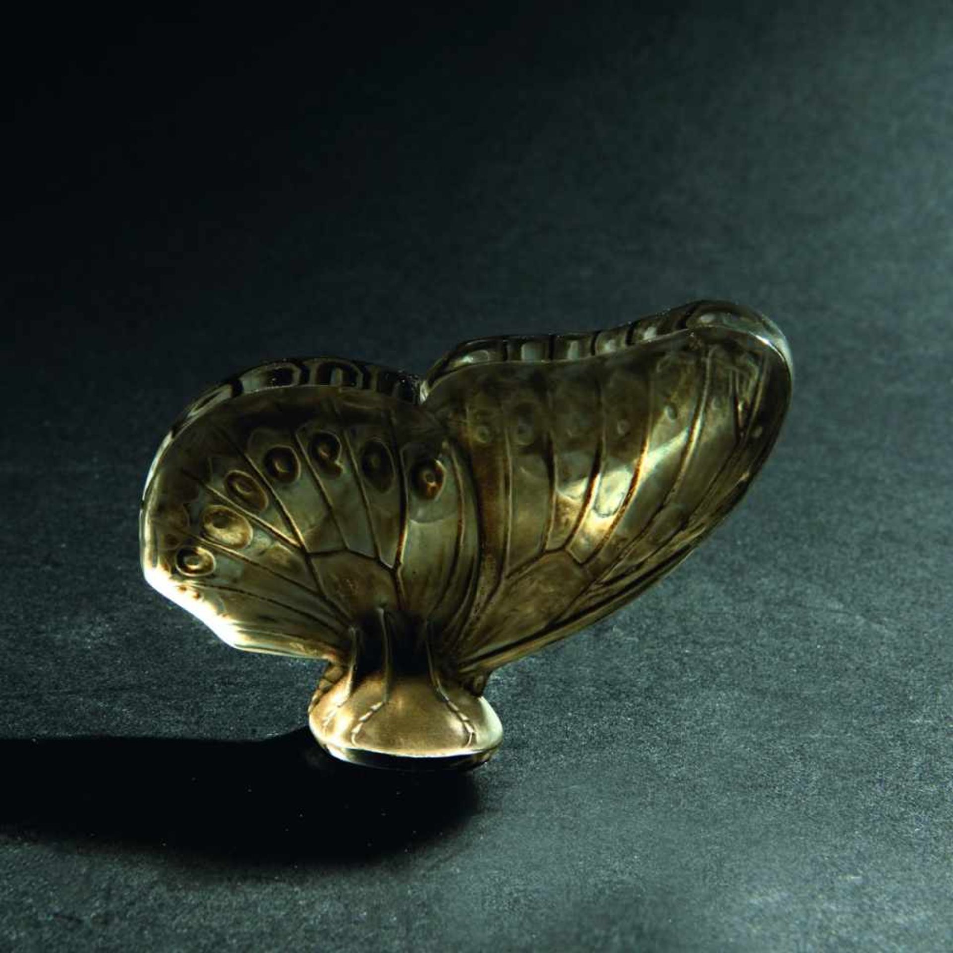 René Lalique, 'Papillon, Gros' stamp, 1919'Papillon, Gros' stamp, 1919H. 7 cm. Clear moulded