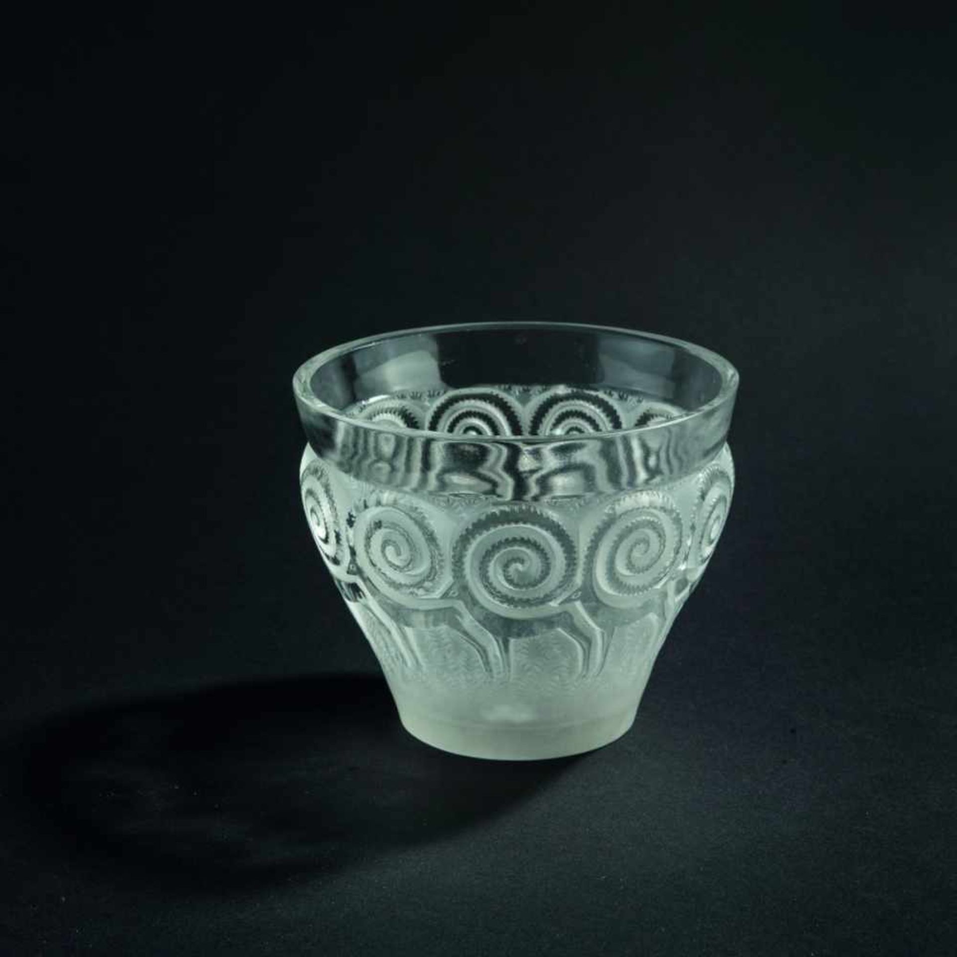 René Lalique, 'Rennes' vase, 1933'Rennes' vase, 1933H. 12.5 cm. Clear moulded glass, satined,