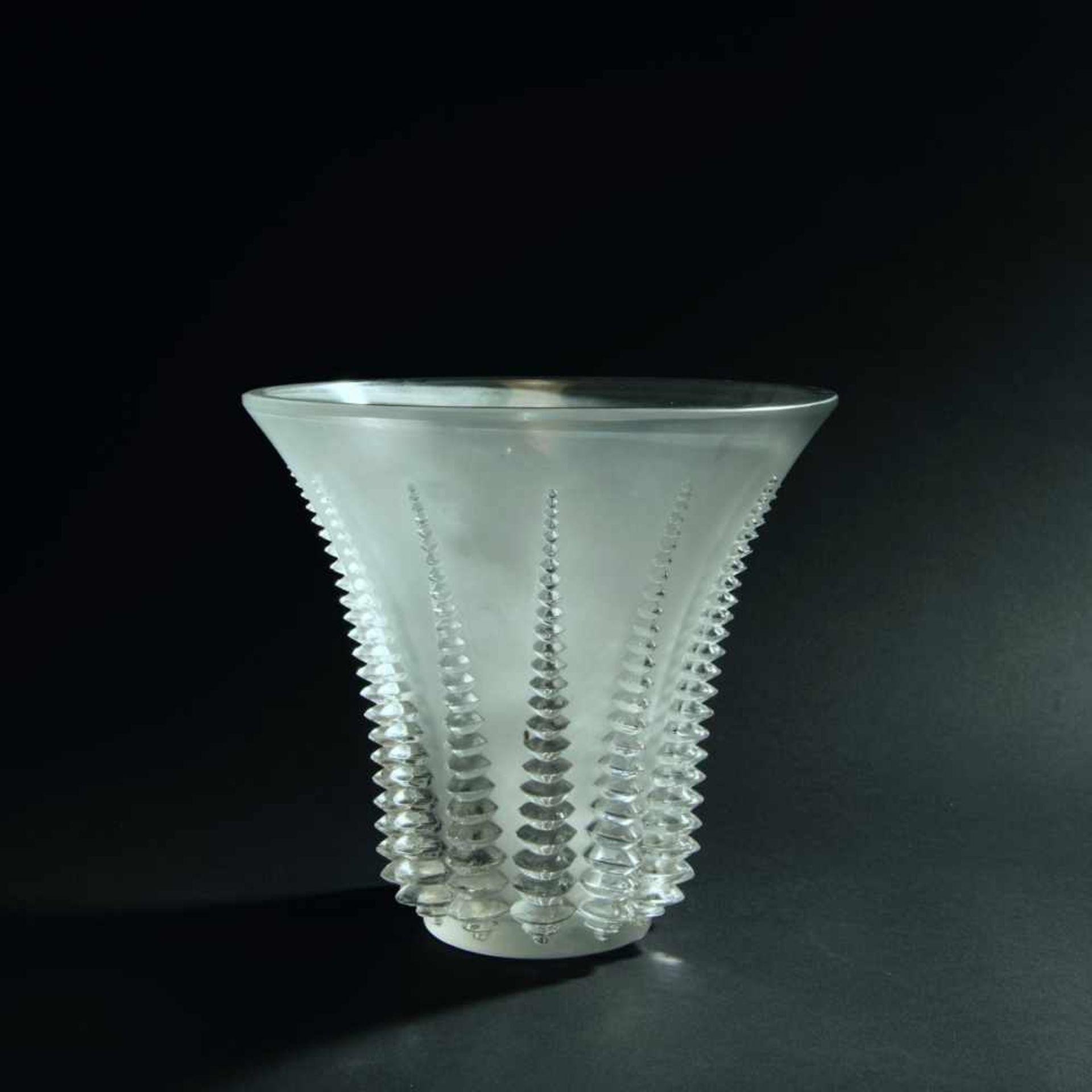 René Lalique, 'Font-Romeu' vase, 1936'Font-Romeu' vase, 1936H. 22.3 cm. Clear moulded glass, the