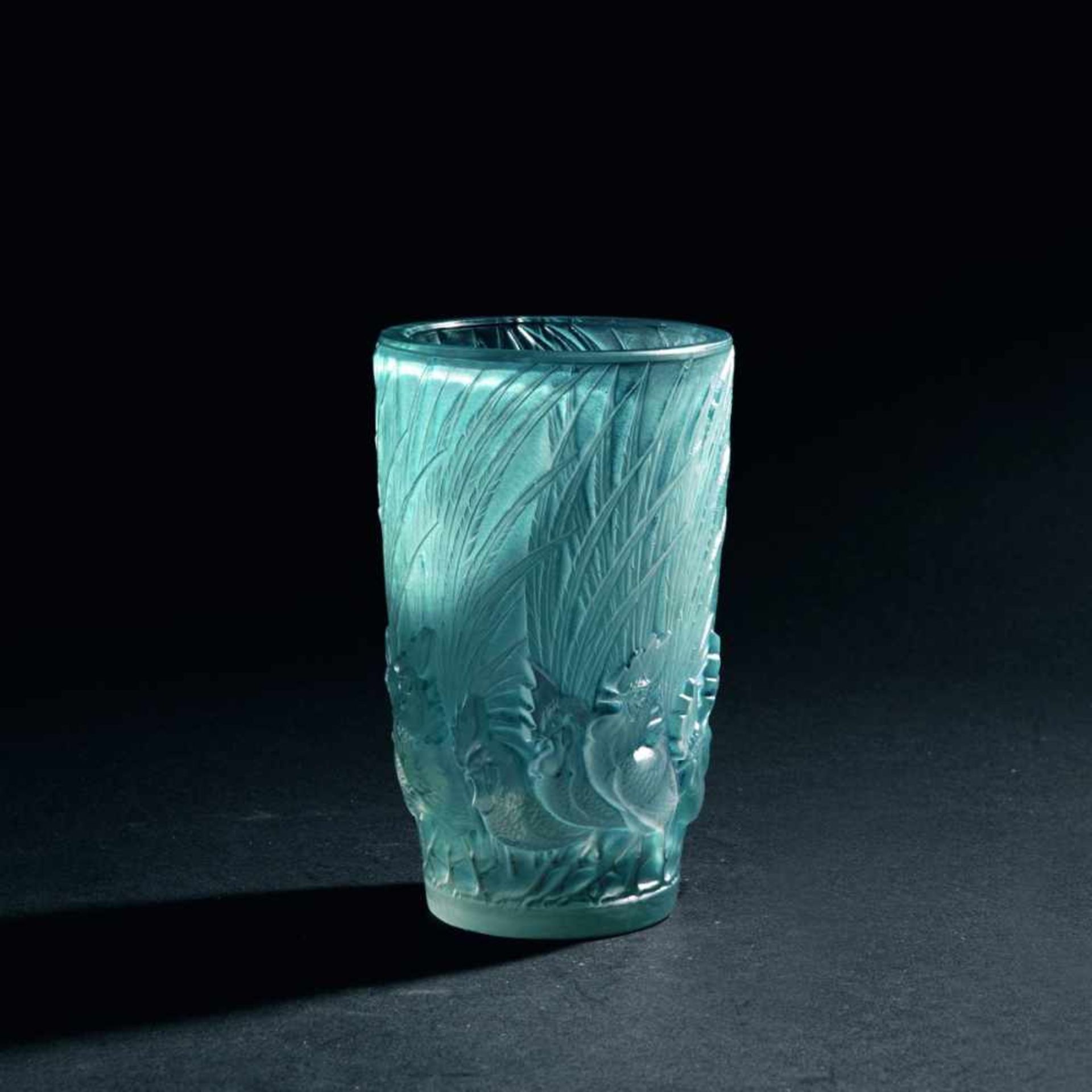Rene Lalique, 'Coqs et Plumes' vase, 1928'Coqs et Plumes' vase, 1928H. 15.5 cm. Clear moulded glass,