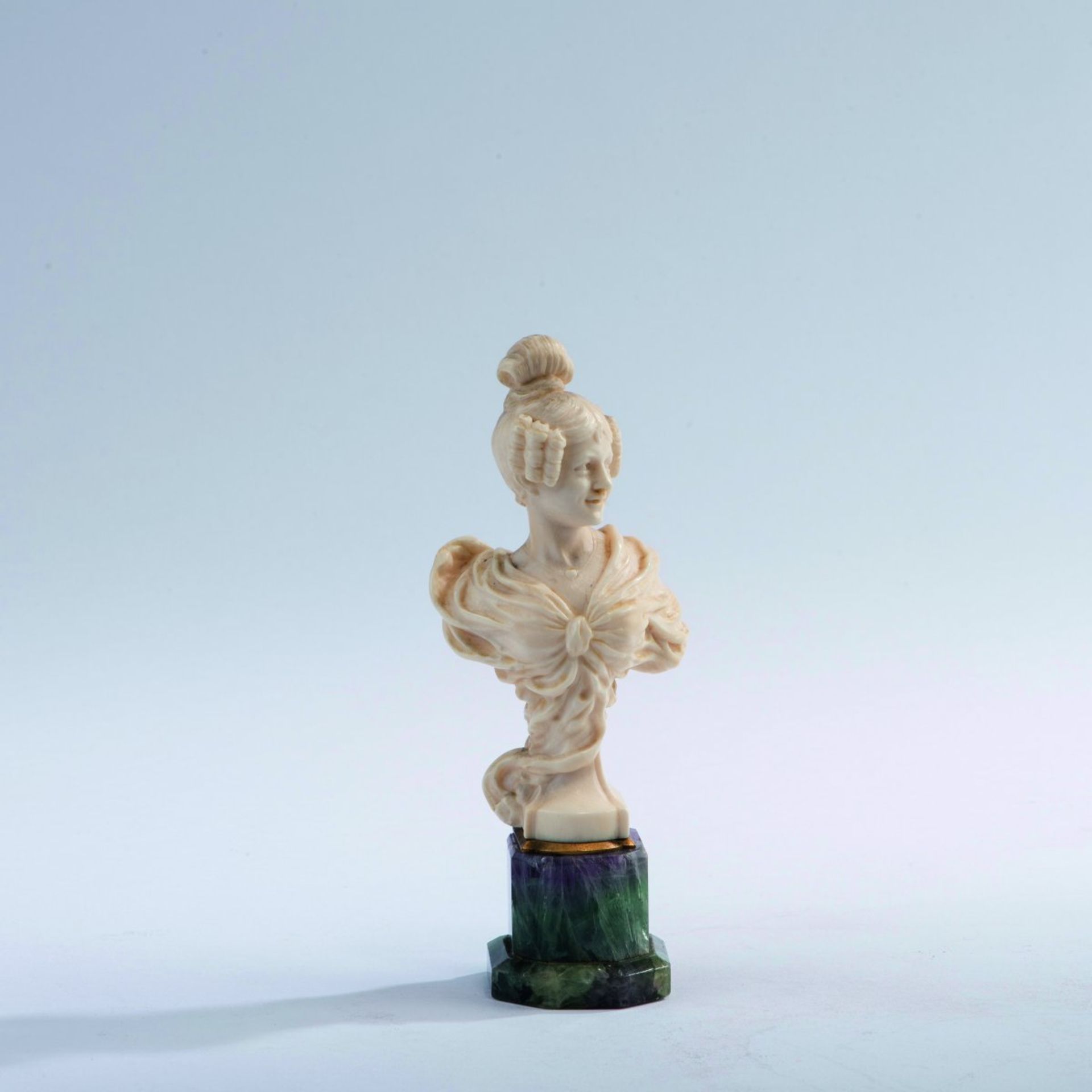 Clovis Delacour, Female bust, c. 1900Female bust, c. 1900H. 15.1 cm (with base). Carved ivory.