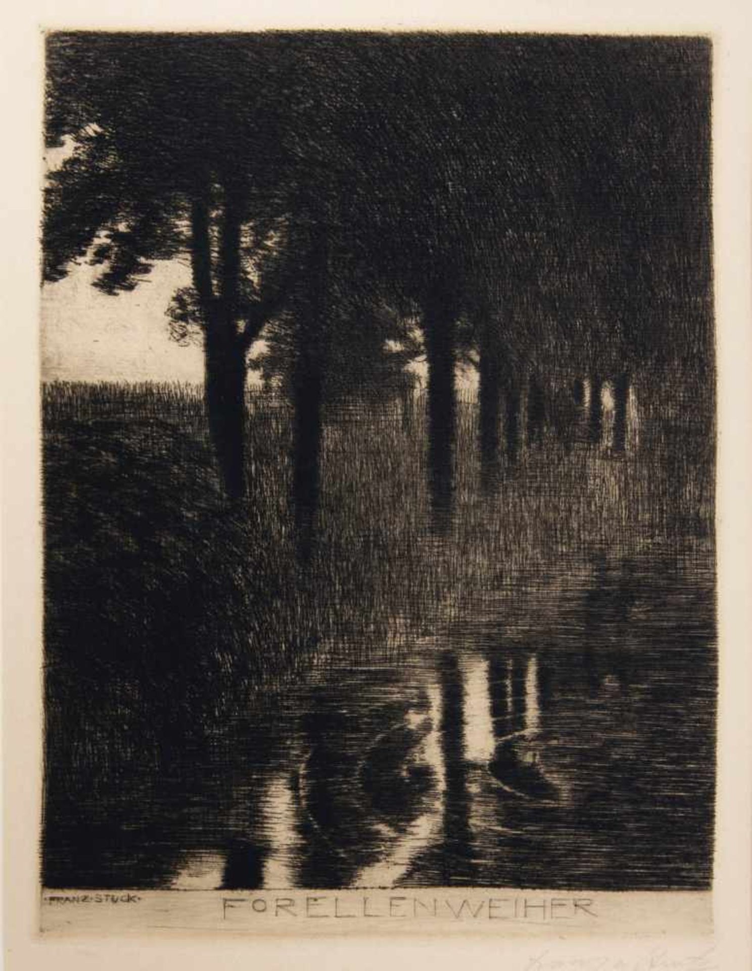 Franz von Stuck, 'Forellenweiher', c. 1890/91'Forellenweiher', c. 1890/9128 x 23.2 cm (plate).