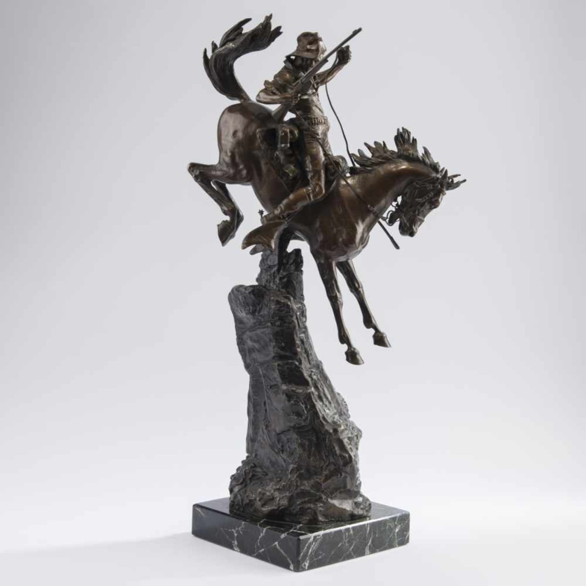 Carl Kauba, 'The Desperado', c. 1910'The Desperado', c. 1910Cowboy on his horse leaping from a rock. - Bild 4 aus 10