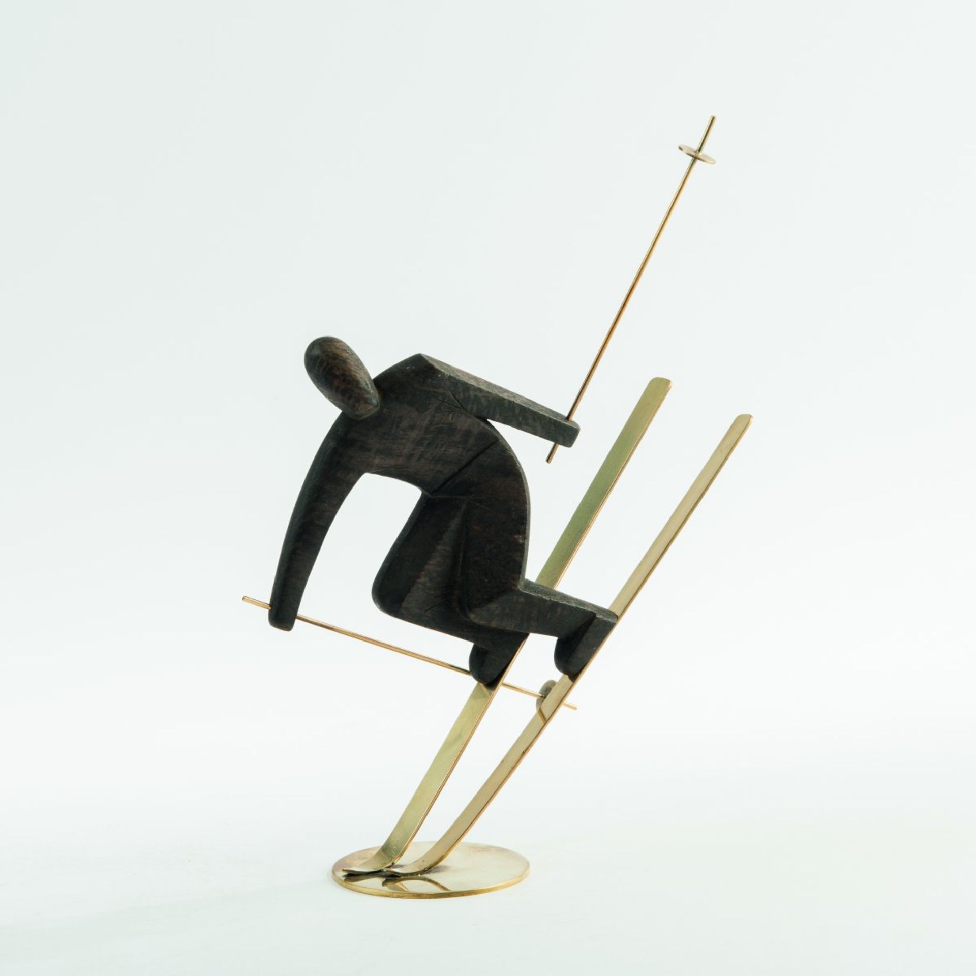 Hagenauer, Vienna, Skier, 1950sSkier, 1950sH. 26 cm. Brass, carved wood. Figure: WHW MADE IN