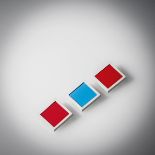 Otto Künzli, Three brooches, 1981Three brooches, 1981Plastic, red, gray and blue. 2 grams. 2 x 2 cm.