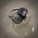 E. R. Nele, Ring, 1970sRing, 1970sSterling silver, pearl, amethyst. 2 gram. Inner circumference 52