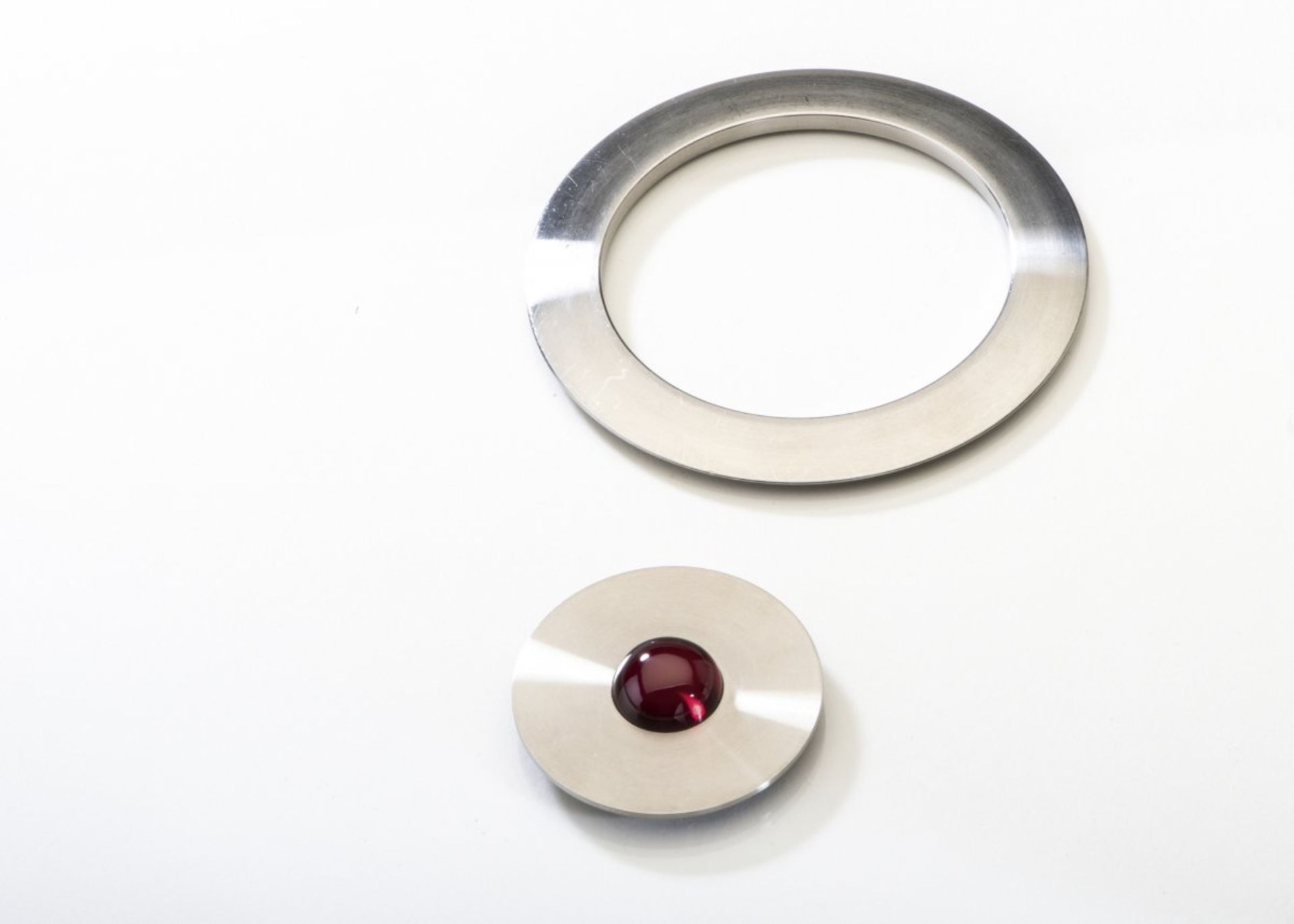 Friedrich Becker, Bracelet and brooch, 1979Bracelet and brooch, 1979Stainless steel, corundum.