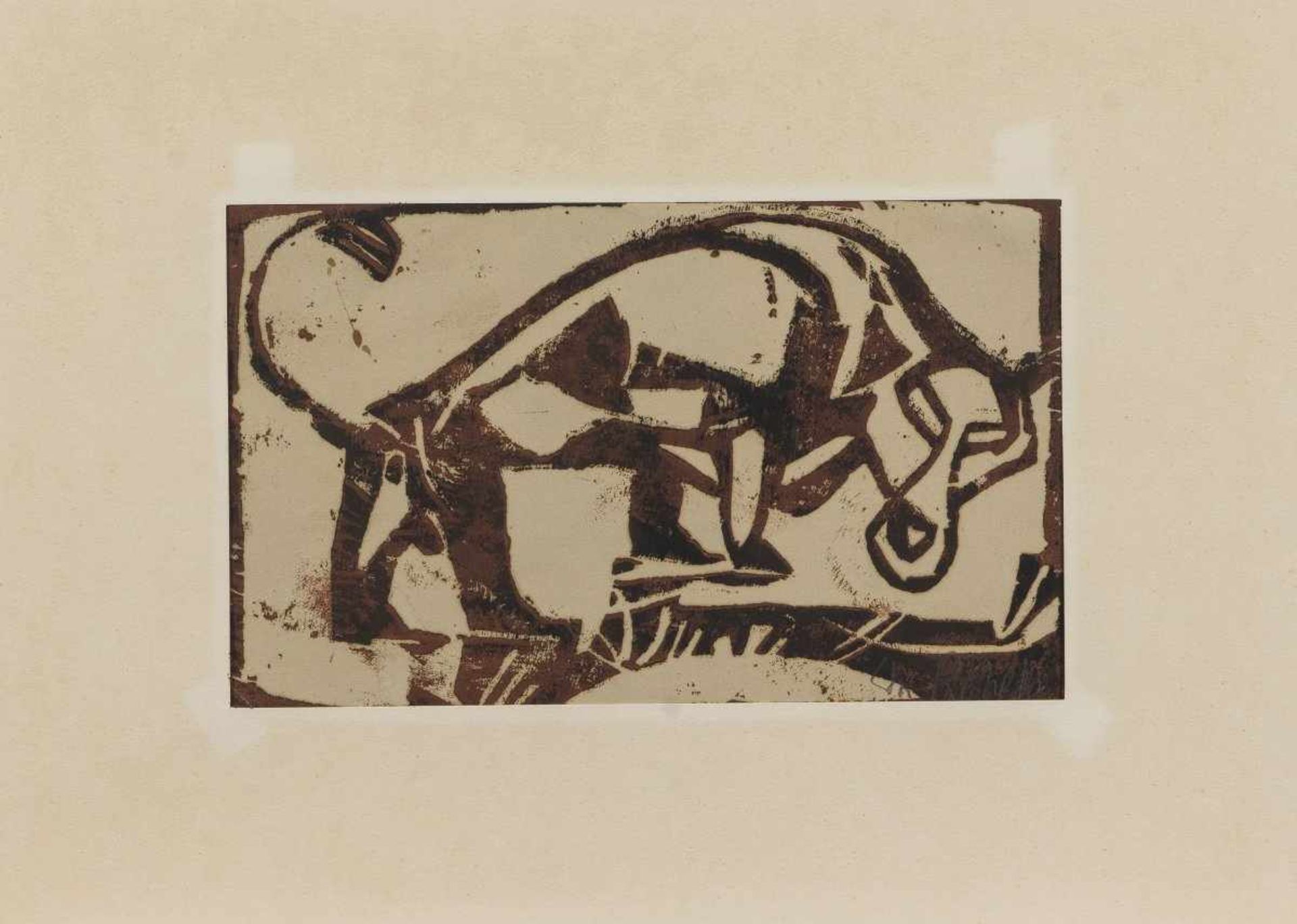 Christian Rohlfs (Groß Niendorf 1849 - 1938 Hagen), 'Das Tier', 1925'Das Tier', 1925Woodcut in red