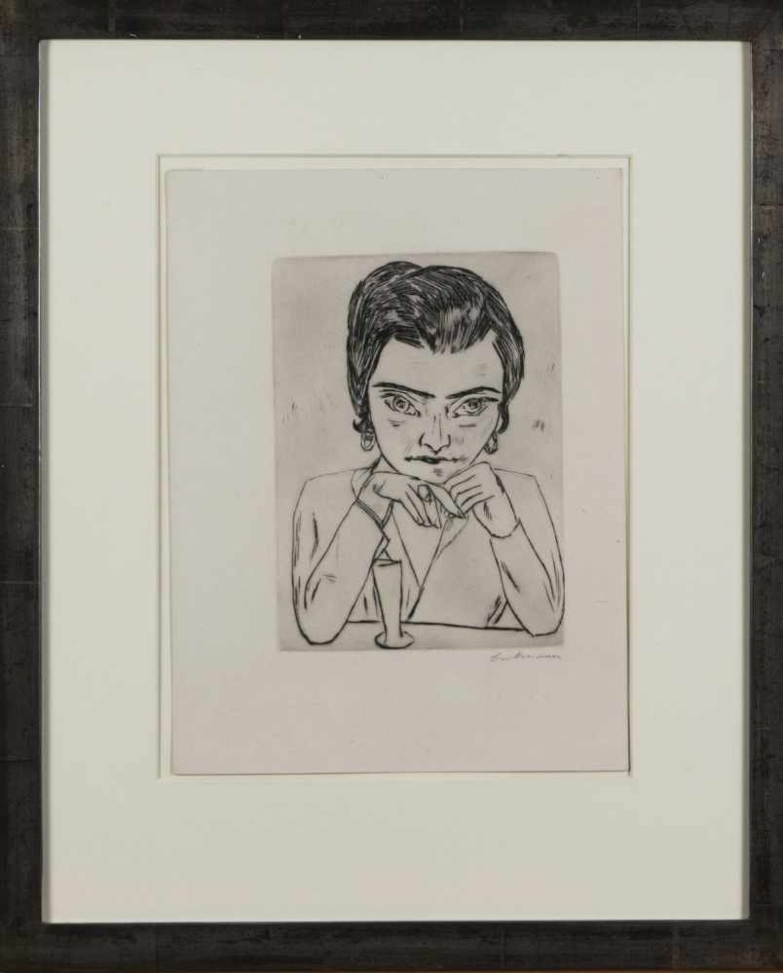 Max Beckmann (Leipzig 1894 - 1950 New York), 'Bildnis Naila mit aufgestützten Armen und Glas',