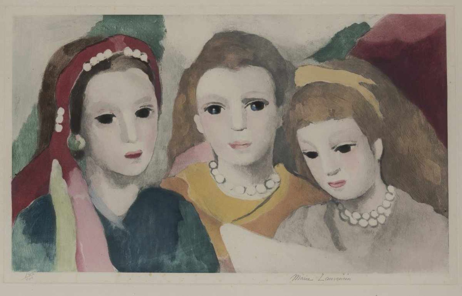 Marie Laurencin, 'Three decorated girls', 1940s'Three decorated girls', 1940sColor etching on vellum