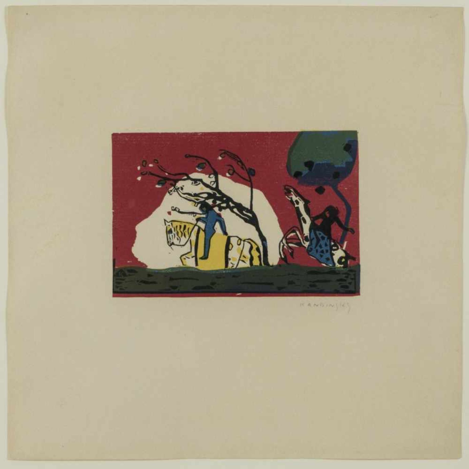 Wassily Kandinsky (Moskau 1866 - 1944 Neuilly-sur-Seine), 'Zwei Reiter vor Rot', 1911'Zwei Reiter