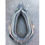 A large Victorian leather horse head collar, complete with hames having brass mounts. (40in)