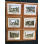 A set of six pine framed sepia photographs of Melrose circa 1910-50, the square, high street, market