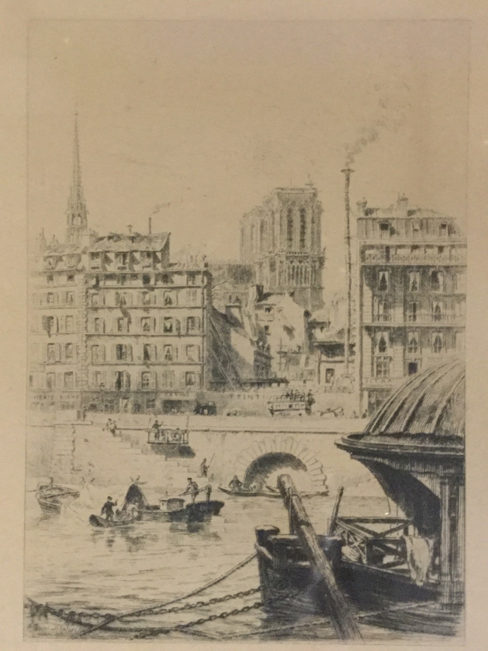 Doris Lowry, etching titled Barges Chelsea, signed and titled in pencil on margin, mounted & framed; - Image 3 of 3
