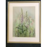 Margaret Sennett, watercolour, study of wild flowers and foxgloves, signed, mounted & framed. (10.