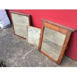 A square Victorian mahogany cushion framed mirror; a square brass framed mirror; and an oak framed