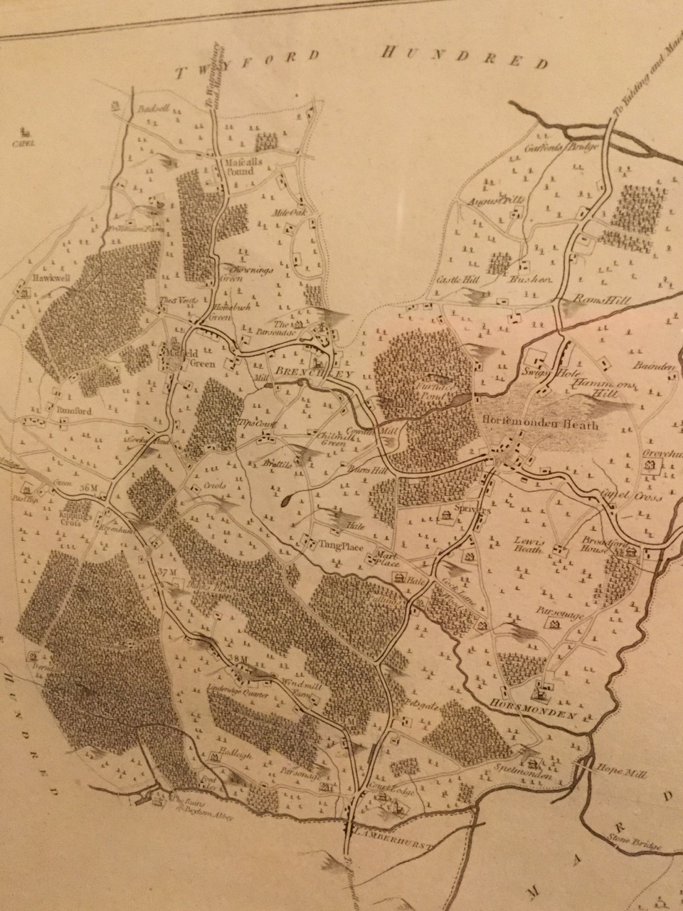 Edward Hasted, map of Brenchley & Horsemonden, drawn by Hasted in 1777, published by Bayley, London, - Image 3 of 3