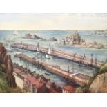 A nineteenth century watercolour, titled Elizabeth Castle Jersey, the harbour scene dated 1858,