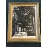 Arnold Daghani, black ink, dark abstract, signed, mounted & framed. (9in x 12.5in)