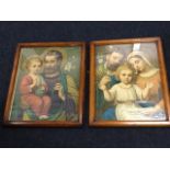 A pair of Victorian oak framed religious pictures. (2)