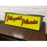 A Players advertising sign, the glass panel in hanging metal frame - formerly illuminated. (33.5in)
