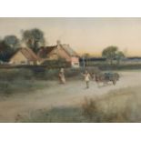 Edmund Harry Handley-Reid, watercolour, country road with figures, titled Fresh Vegetables on
