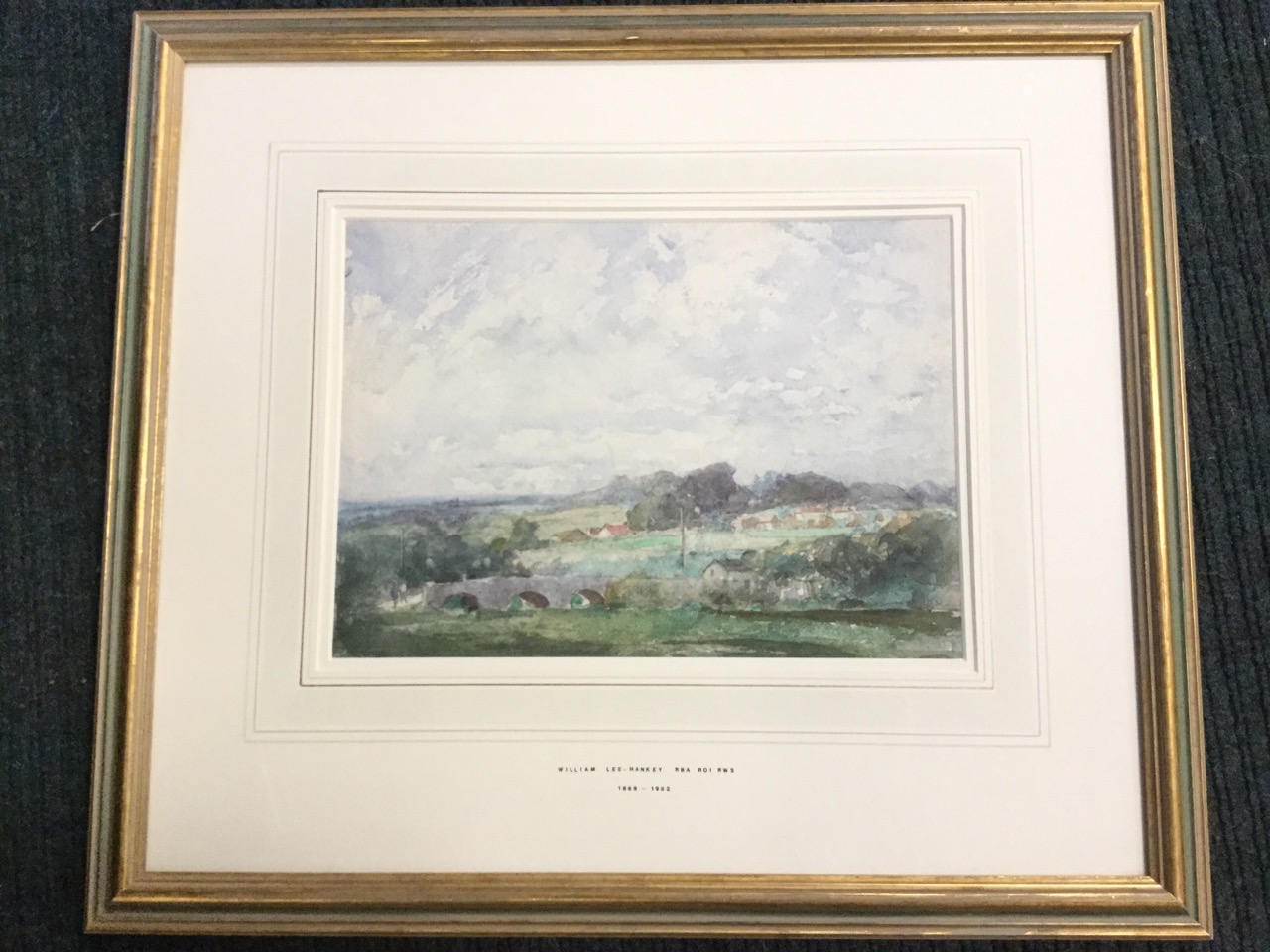 William Lee-Hankey, pencil and watercolour, landscape with figures by bridge, mounted and framed. ( - Image 2 of 3