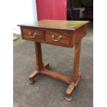 A nineteenth century mahogany writing table with gilt tooled leather skiver to crossbanded top above