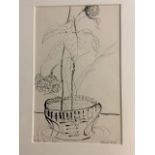 Arnold Daghani, ink, flowers on pot, dated February 1961, signed, mounted & framed. (6in x 9.5in)
