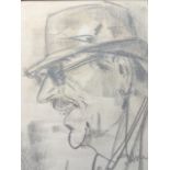 Pastel, portrait of an old man in a hat, dated April 1982, indistinctly signed and dedicated,