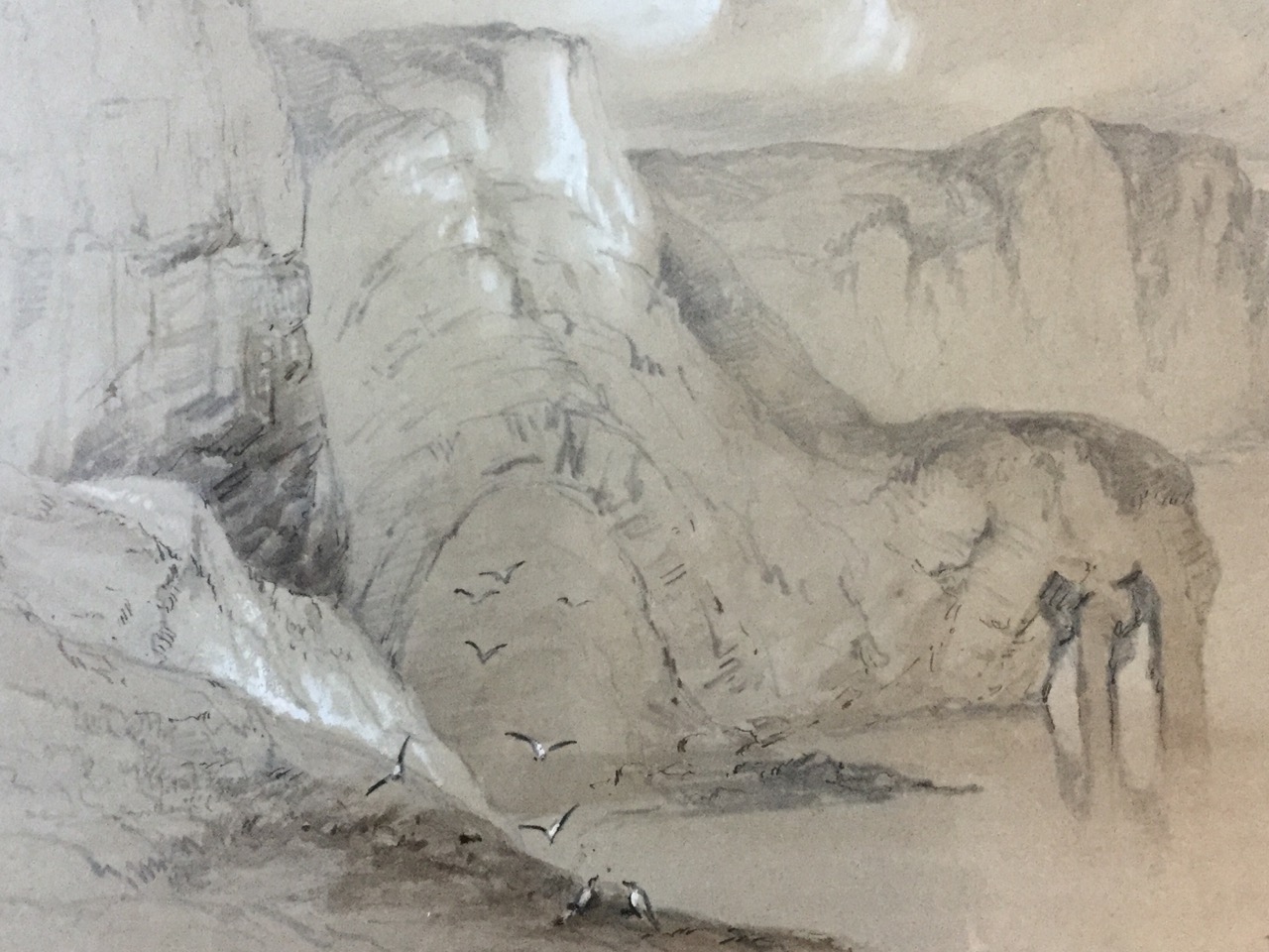 John Wilson Carmichael, pencil and chalk, coastal landscape titled Buckton Cliffs looking North, - Image 2 of 3