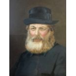 Nineteenth century oil on board, bust portrait of a bearded gentleman with hat, mounted & gilt