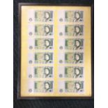 Twelve framed £1 notes, consecutive numbers from 12H380516 - 12H380527. (12)