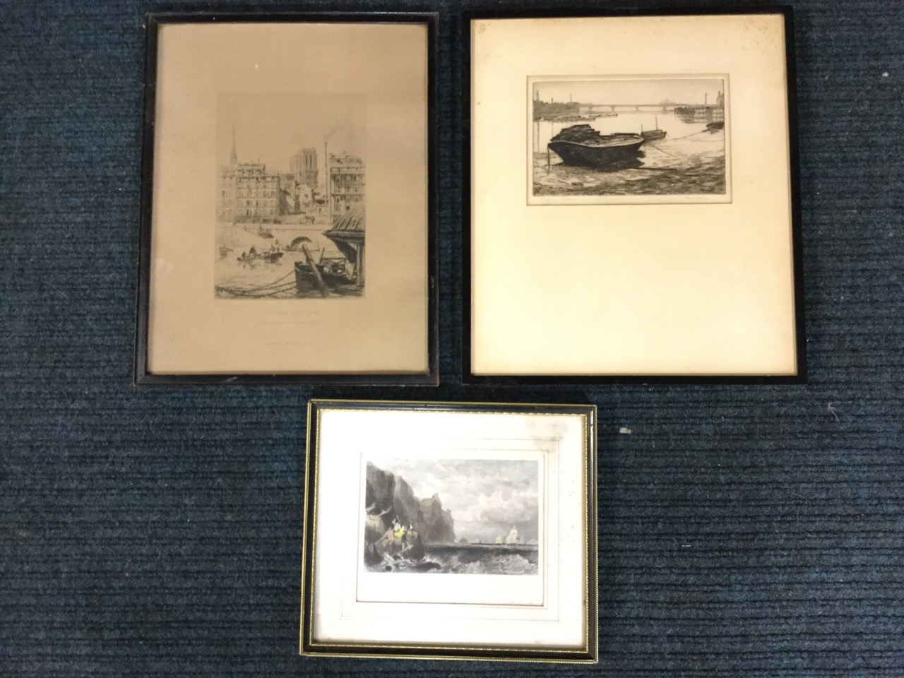 Doris Lowry, etching titled Barges Chelsea, signed and titled in pencil on margin, mounted & framed;