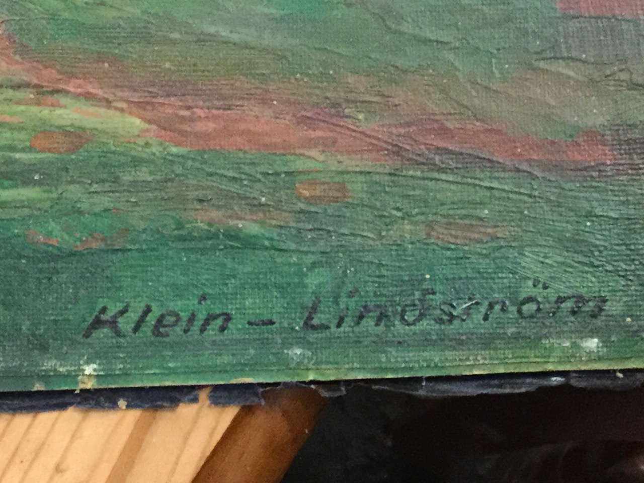 Walter Klein-Linoström, oil on board, landscape with timbered barn, signed and enscribed to verso - Image 3 of 3