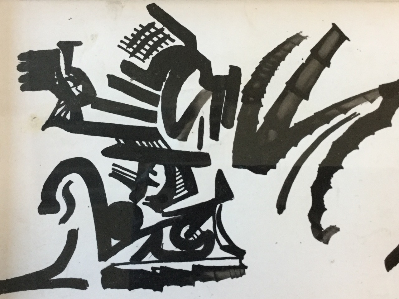 Arnold Daghani, ink abstract, dated 1972, signed & framed. (9.5in x 4.5in) - Image 3 of 3