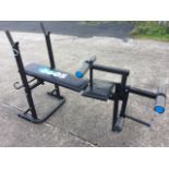 A York 6605 fitness bench, the adjustable cushion seat on stand, with various contortion cushion