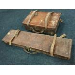 A Victorian leather cartridge case by Purdy with six divisions having brass lock and mounts,