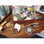 Miscellaneous collectors items including lighters, badges, coins, pen knives, pipes, writing