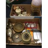Miscellaneous collectors items including stoneware bottles, a three-piece gadrooned EP teaset, a